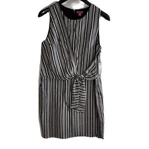 Vince Camuto Casual Dress Womens 10‎ Rich Black Stripe Tie-Front Sleeveless NEW